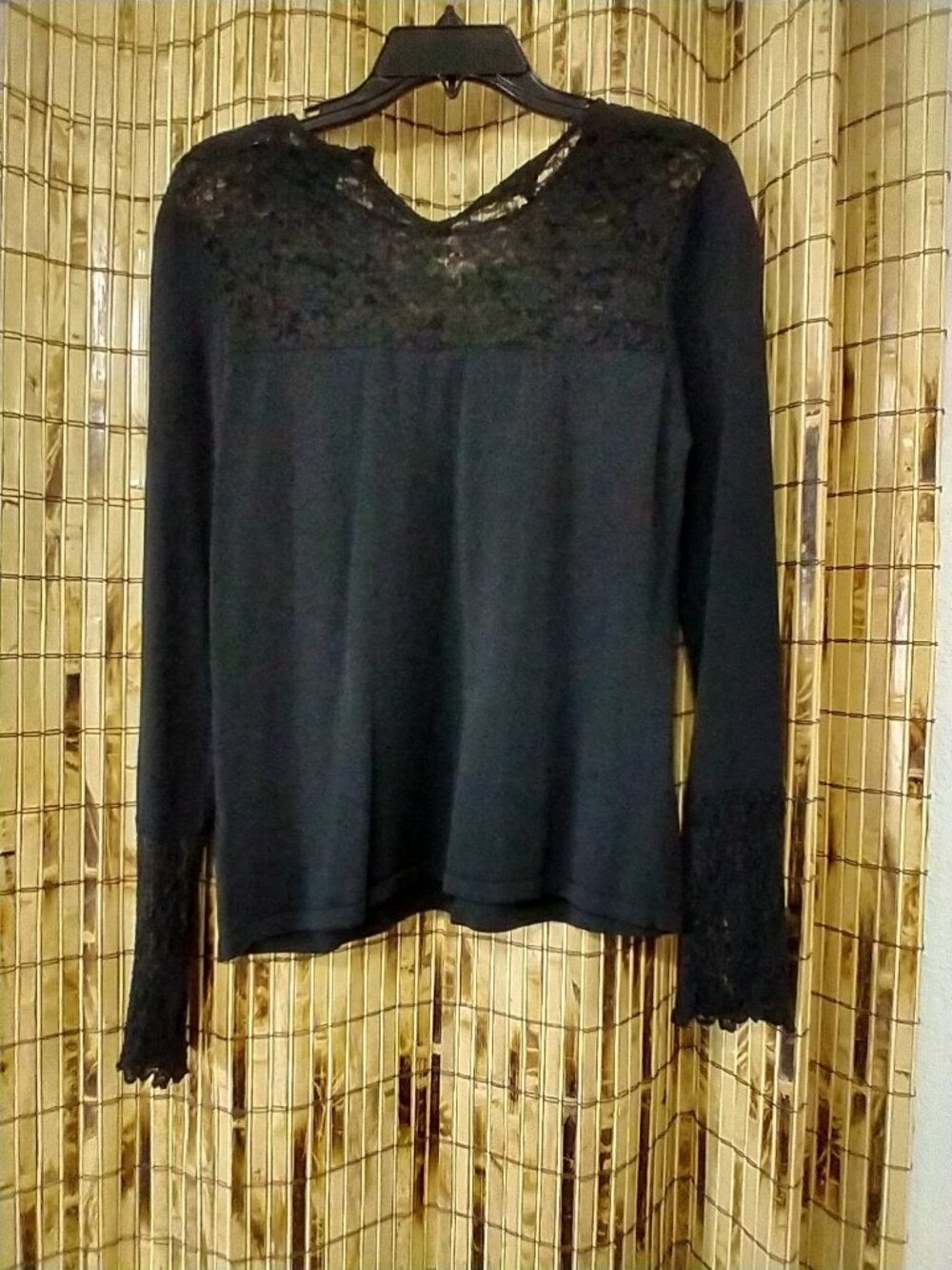 Mary Jane Marcasiano Black Long-Sleeve Knit Top  (Size Large)